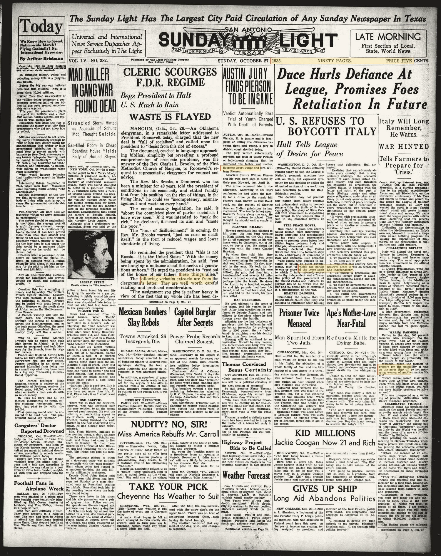 San Antonio Sunday Light (San Antonio, Tex.), Vol. 55, No. 282, Ed. 1 Sunday, October 27, 1935